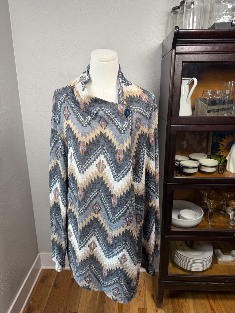 Bobeau Southwest Print Button Wrap Plus Boho Cardigan Plus Size 3X